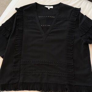 IRO Black V-Neck Blouse with Ruffle Accents